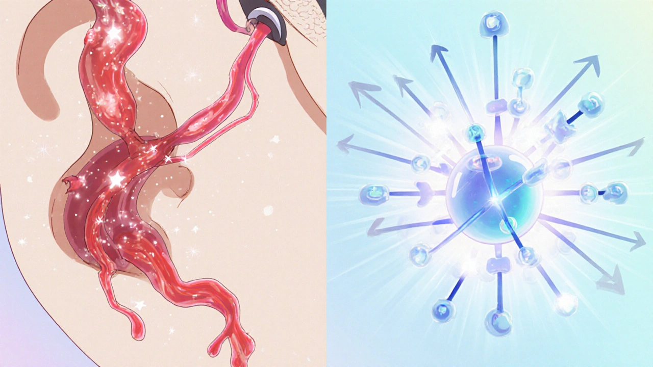 Animekuva, jossa vasemmalla verenvirtaus peniksessä ja oikealla serotoniinin estäminen aivoissa.