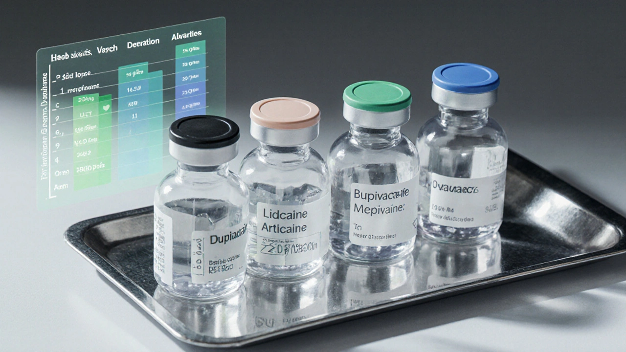 Neljä paikallispuudutusainetta pöydällä vierekkäin.