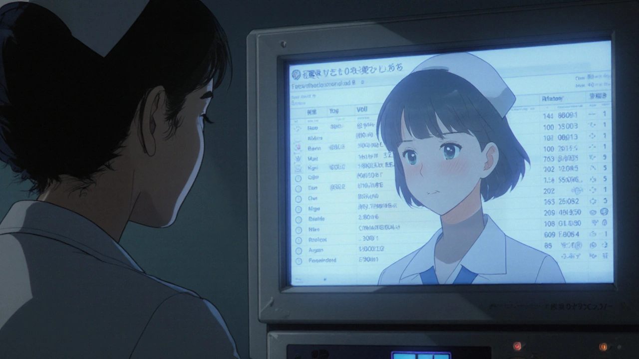 Automaattinen lääkejakokone näyttää käyttölokin diginäytöllä.