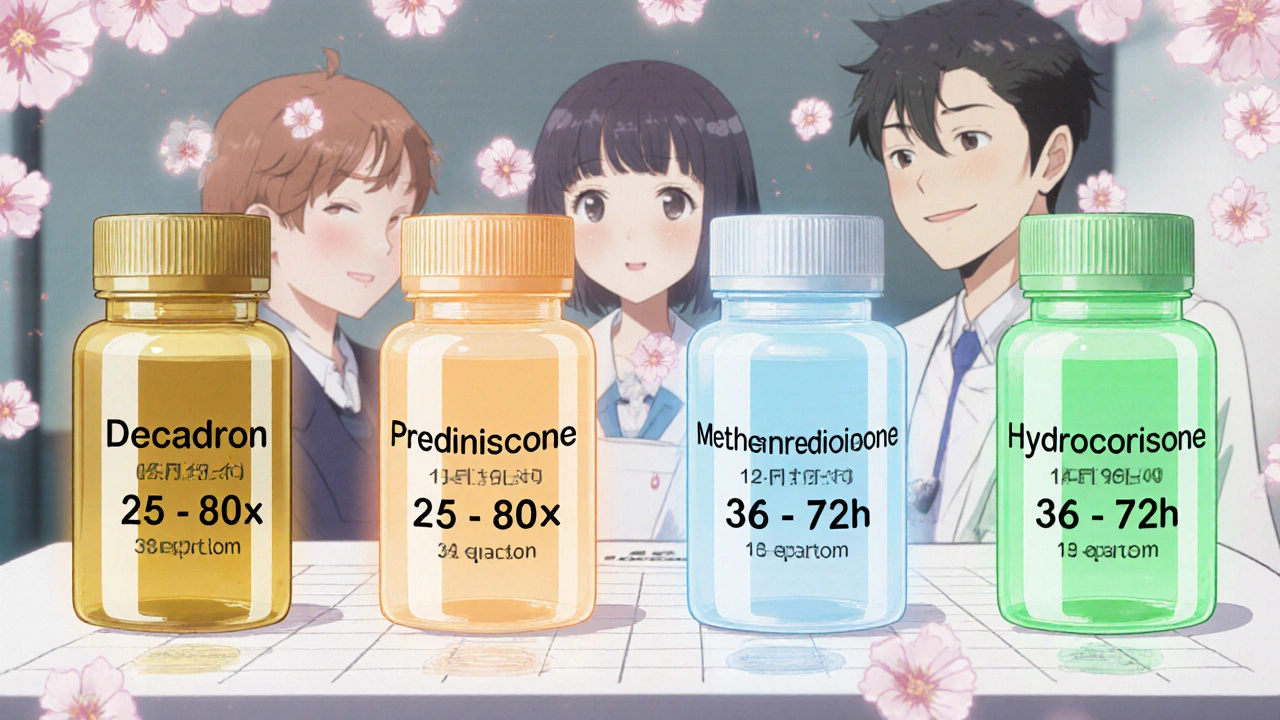 Neljä lääkepulloa eri väreillä ja niiden vaikutusajat ja voimakkuudet ilmenevät ilmassa.