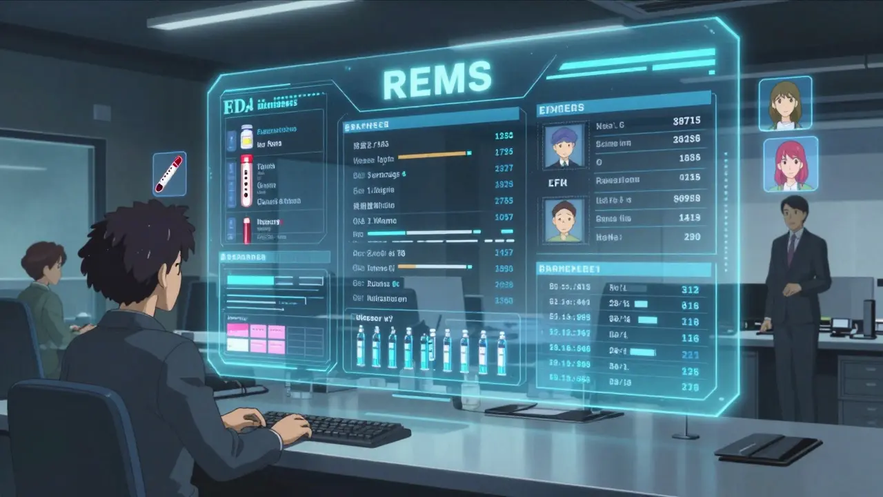 FDA:n REMS-dashboard näyttää reaaliaikaisia lääketurvallisuustietoja.
