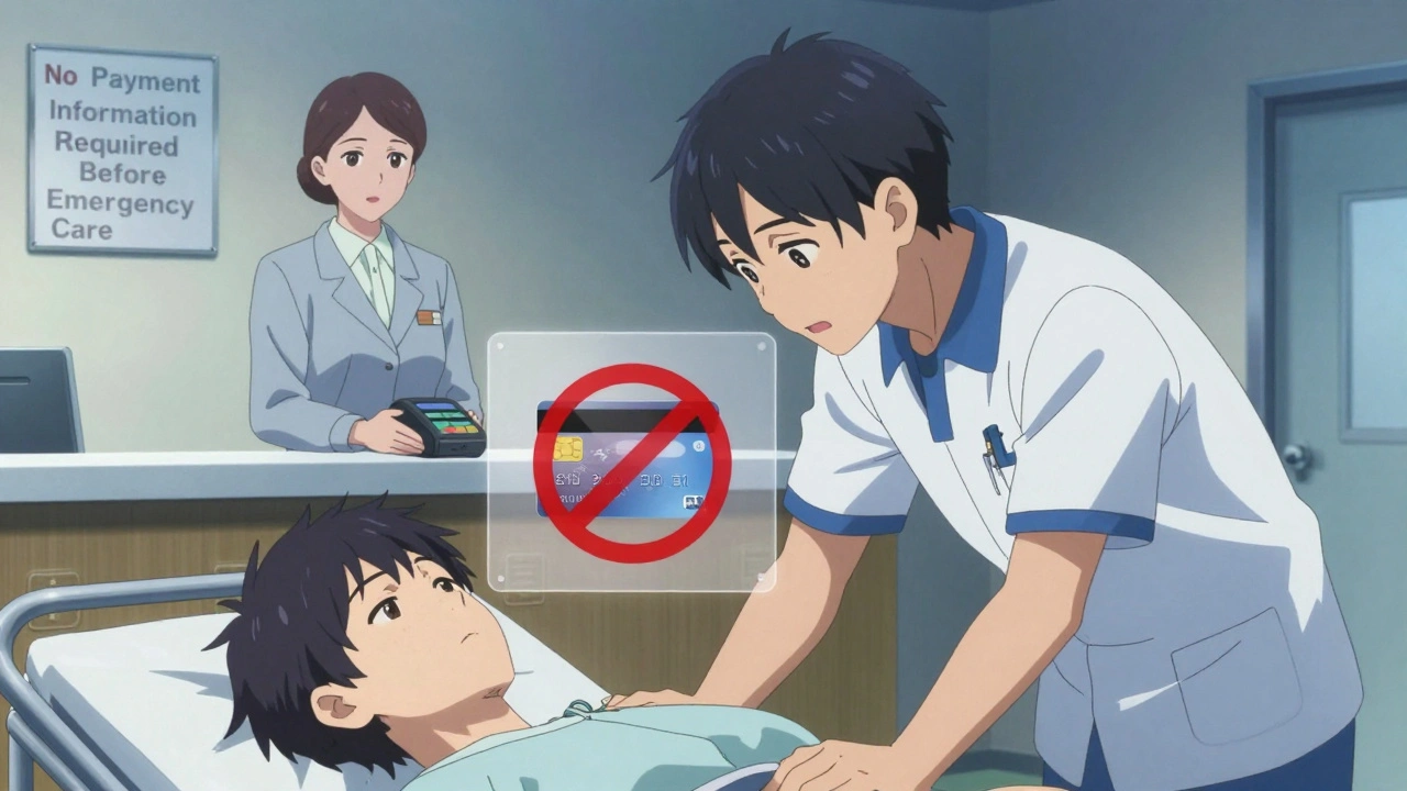 Hätähoitotilanne, jossa potilaalle annetaan hoito ilman luottokortin tietojen vaatimista.