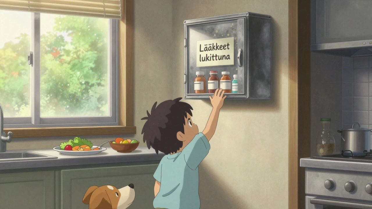Lääkkeiden turvallinen säilytys: lasten ja eläinten suojeleminen