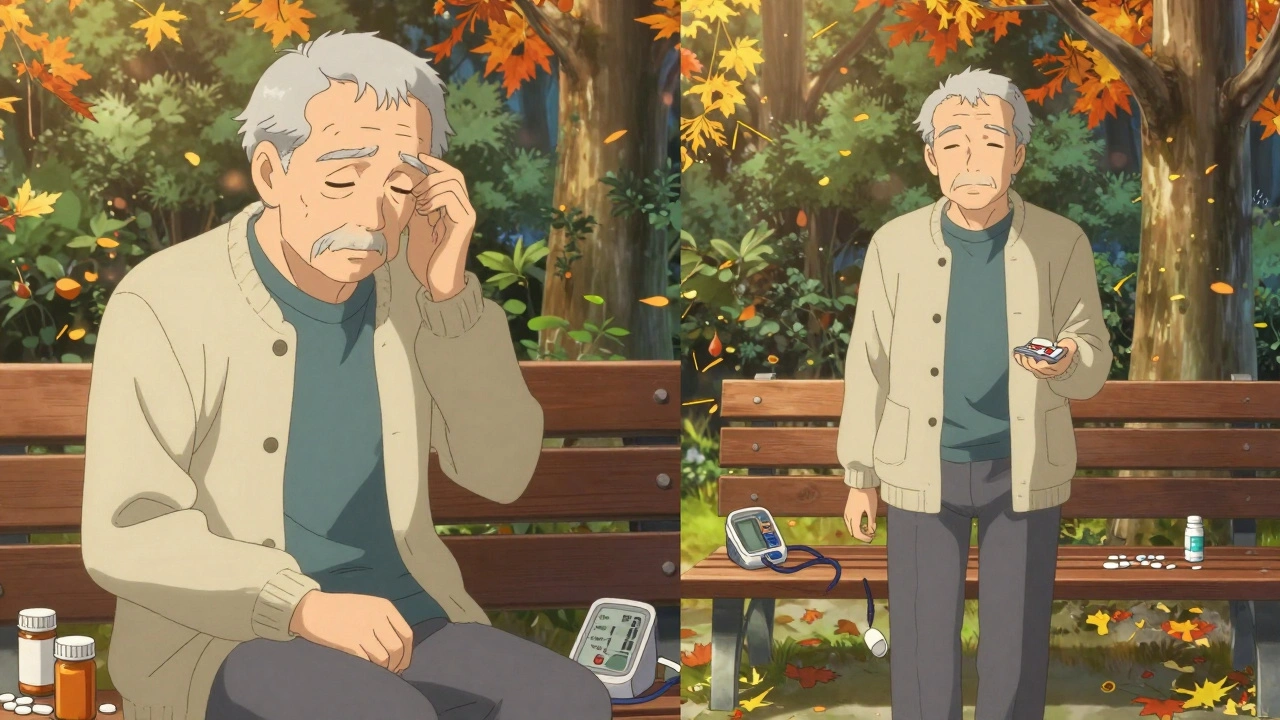 Mies muuttuu kahdesta tilasta: sekoittuneesta rauhalliseen.