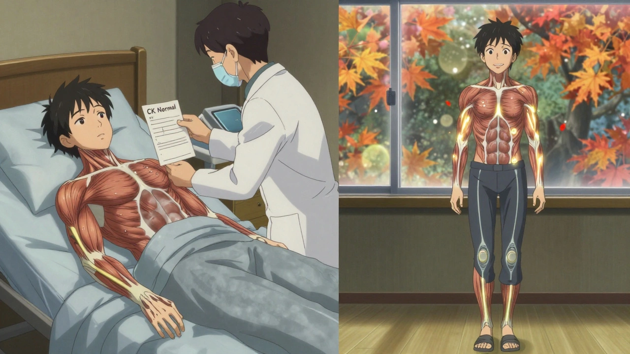 Potilas kehittyy hiljaisesti heikosta voimakkaaksi fysioterapian avulla.