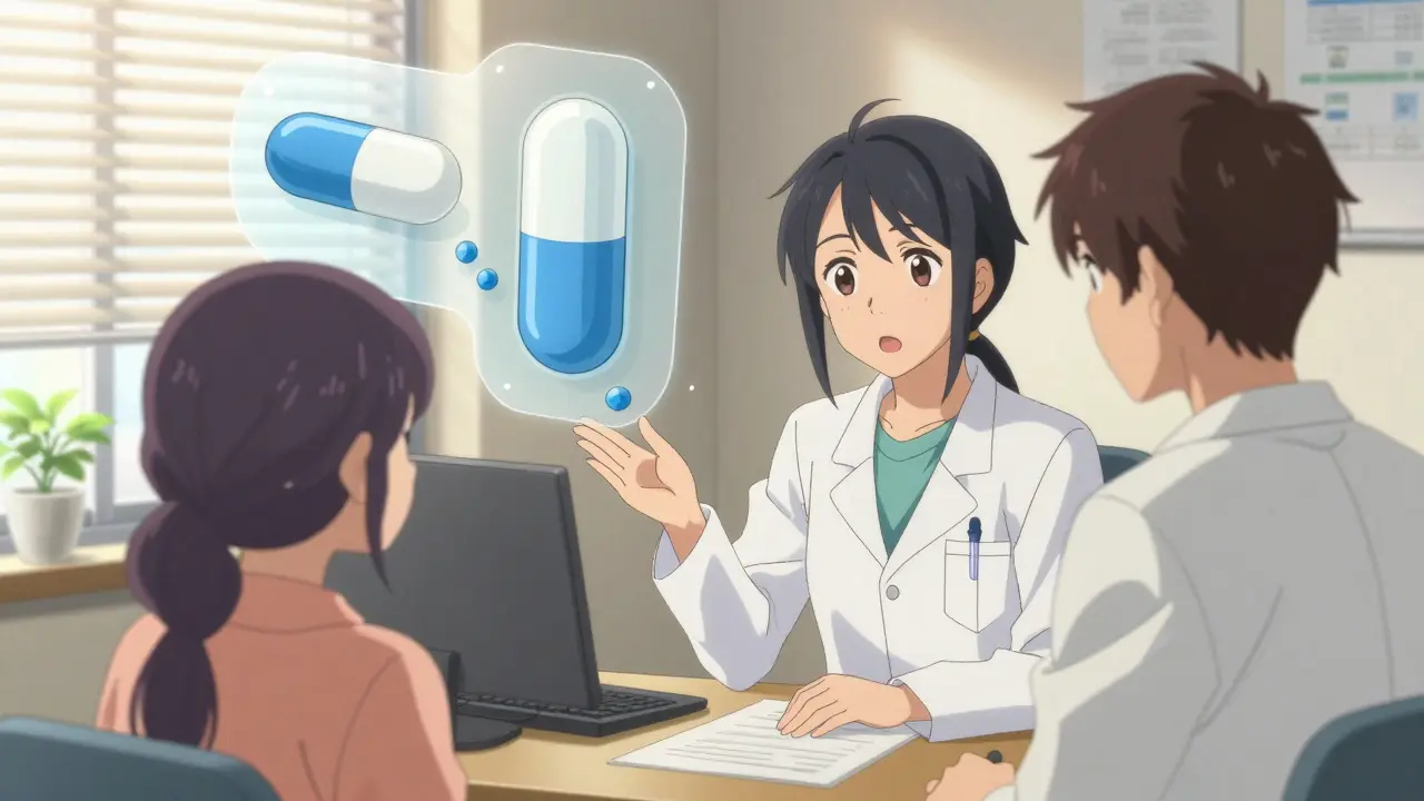 Lääkäri selittää potilaalle metformiini XR:n etuja suoliston sivuvaikutusten vähentämisessä.