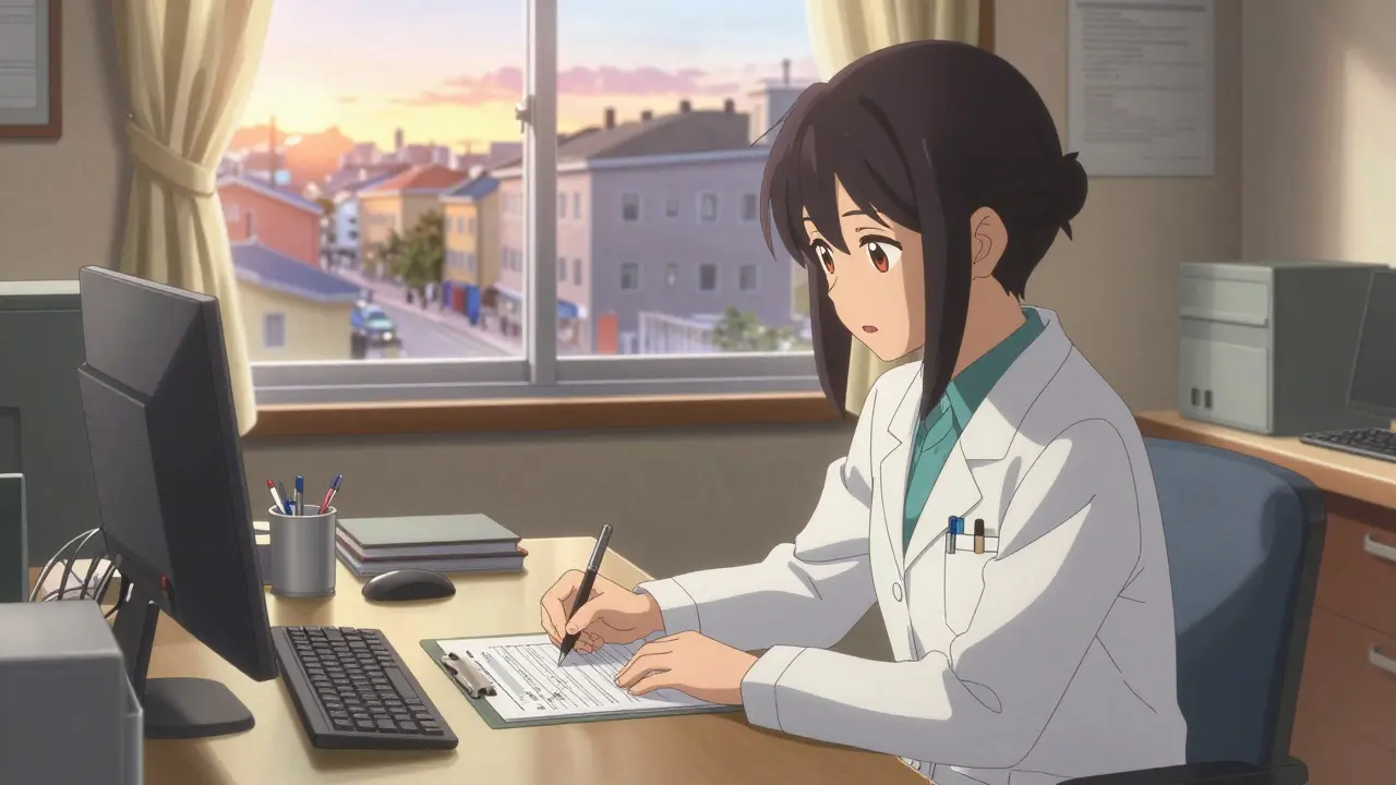 Lääkäri täyttää poikkeuspyynnön kliinisillä tiedoilla.