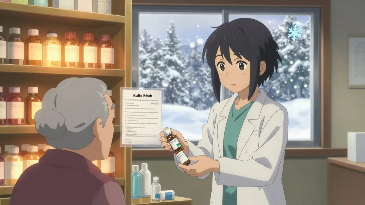 Apoteekkari antaa vaihtoehtoisen lääkkeen myymälässä.