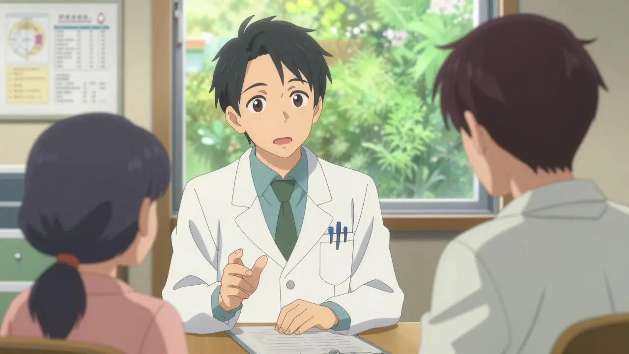 Lääkäri ja potilas keskustelemassa hoitoon liittyvistä riskeistä