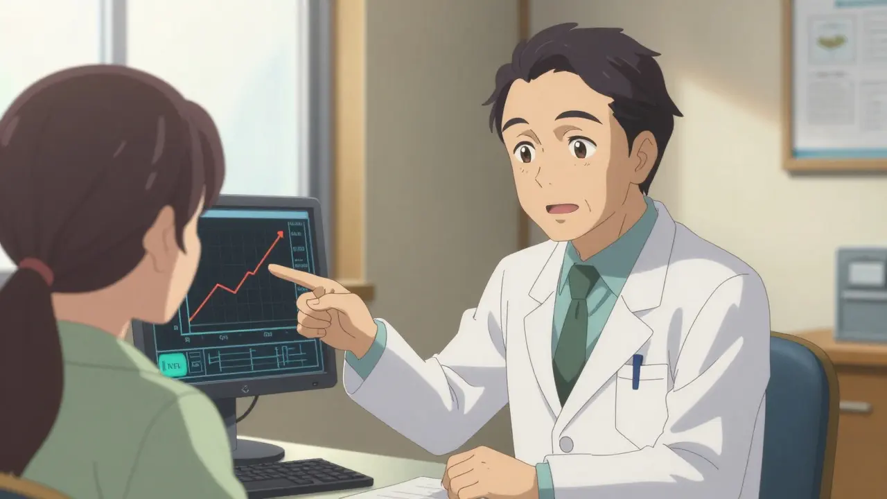 Lääkäri neuvottelee potilaan kanssa INR-arvoista