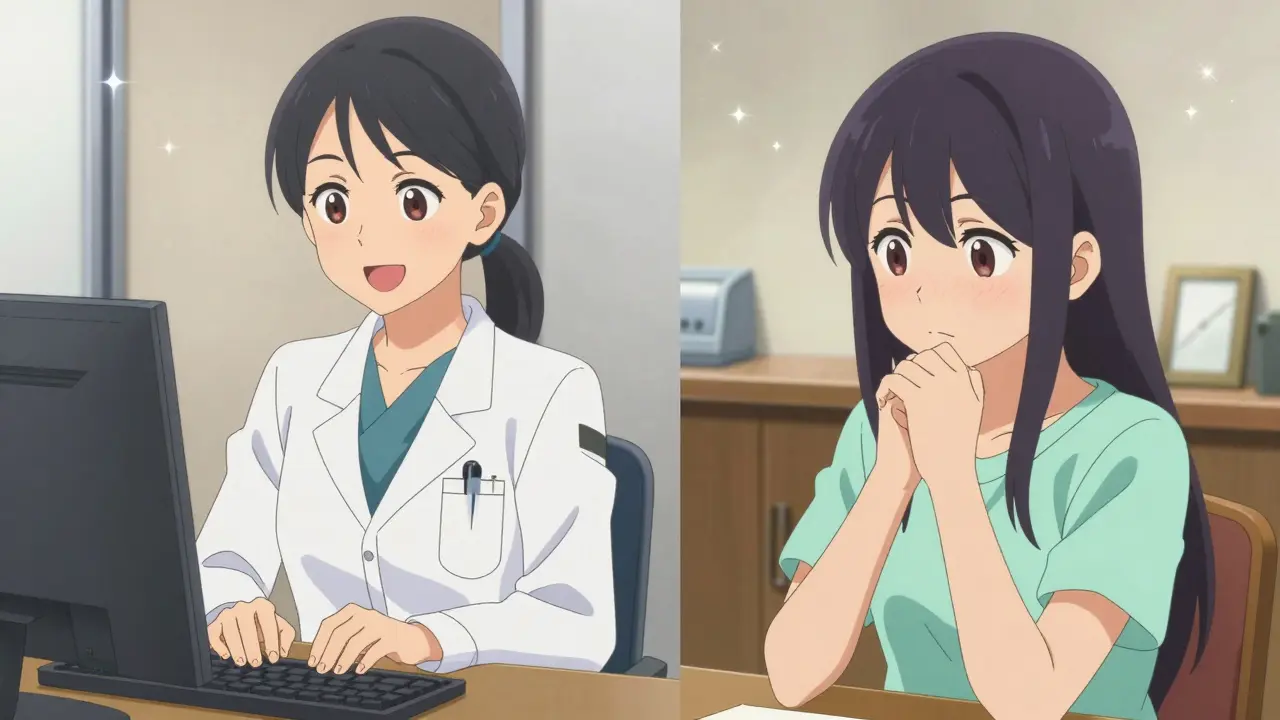 Nuori nainen lääkärin videokonsultaatiossa tietokoneen välityksellä.